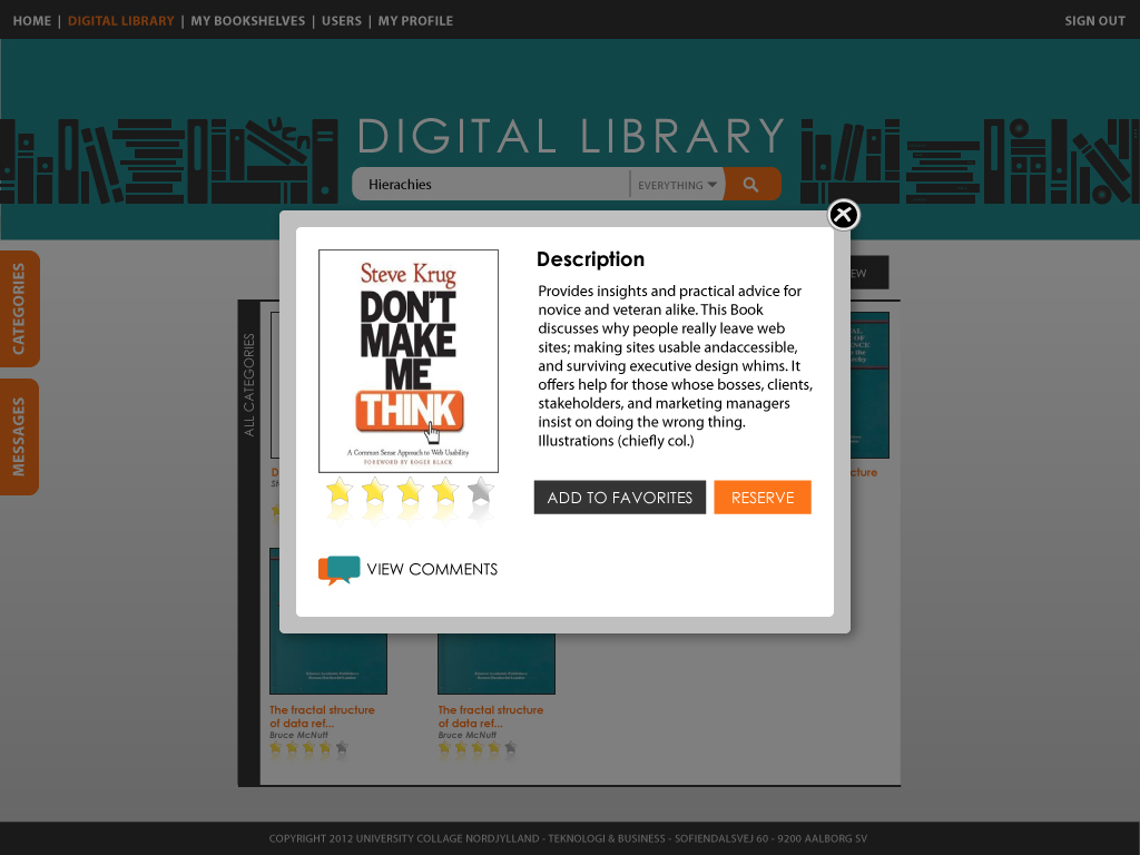 Digital Library - pop-up info